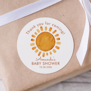 Sticker Rond Aquarelle Joyeux Baby shower de Merci solaire Jaun