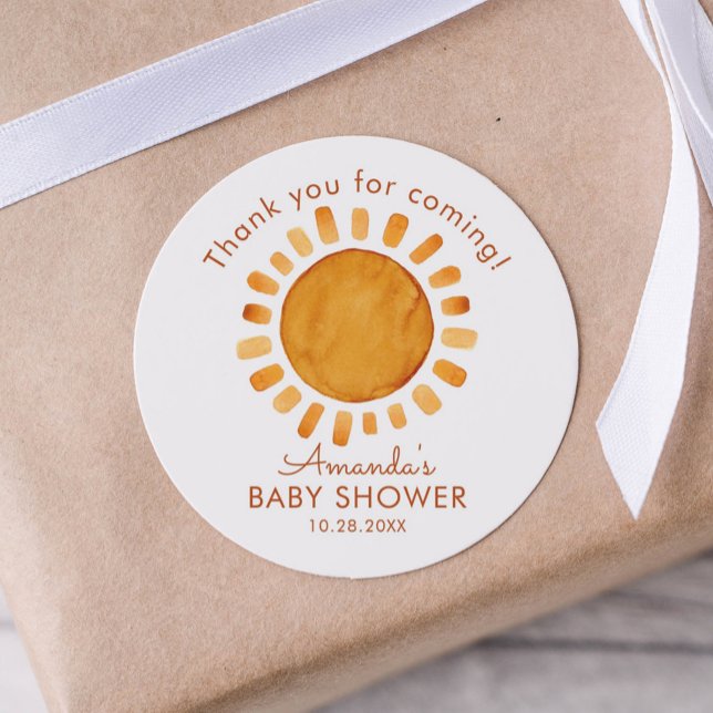 Sticker Rond Aquarelle Joyeux Baby shower de Merci solaire Jaun (Créateur téléchargé)