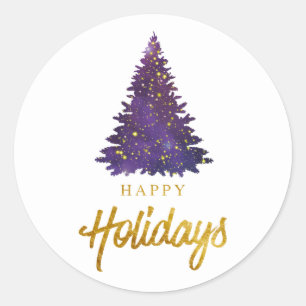 Sticker Rond Aquarelle Joyeux Noël Arbre