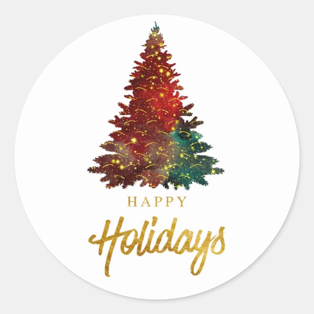 Sticker Rond Aquarelle Joyeux Noël Arbre (Devant)