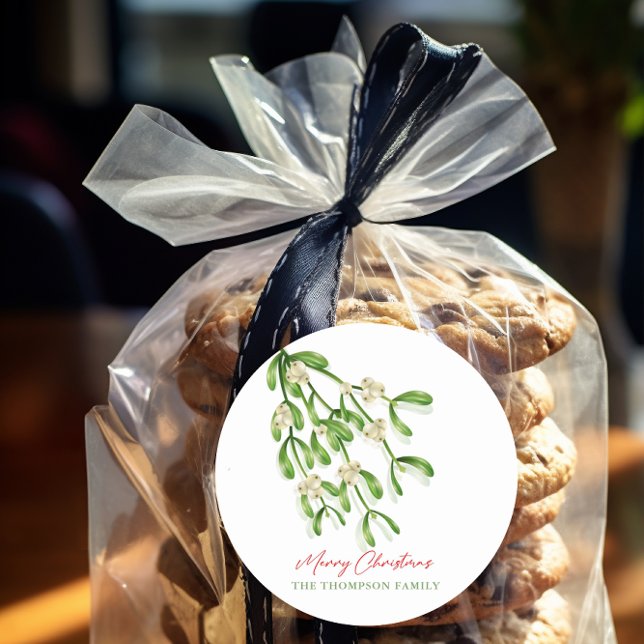 Sticker Rond Aquarelle Joyeux Noël Berry Branches (Créateur téléchargé)