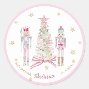 Sticker Rond Aquarelle Joyeux Noël Casse-Noisette ballet rose