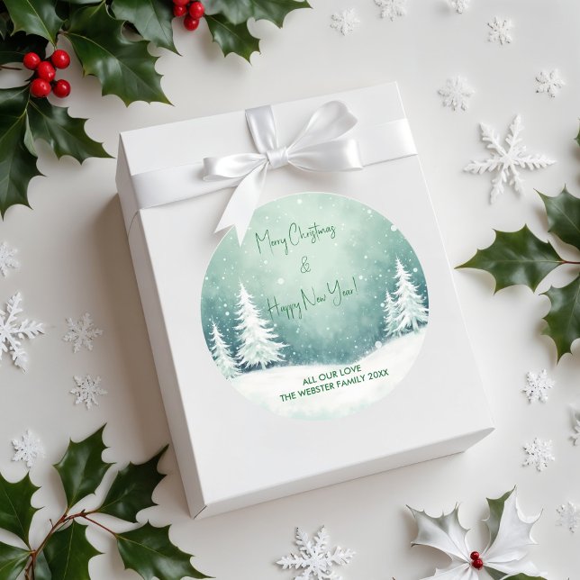 Sticker Rond Aquarelle Joyeux Noël et Bonne Année (Créateur téléchargé)