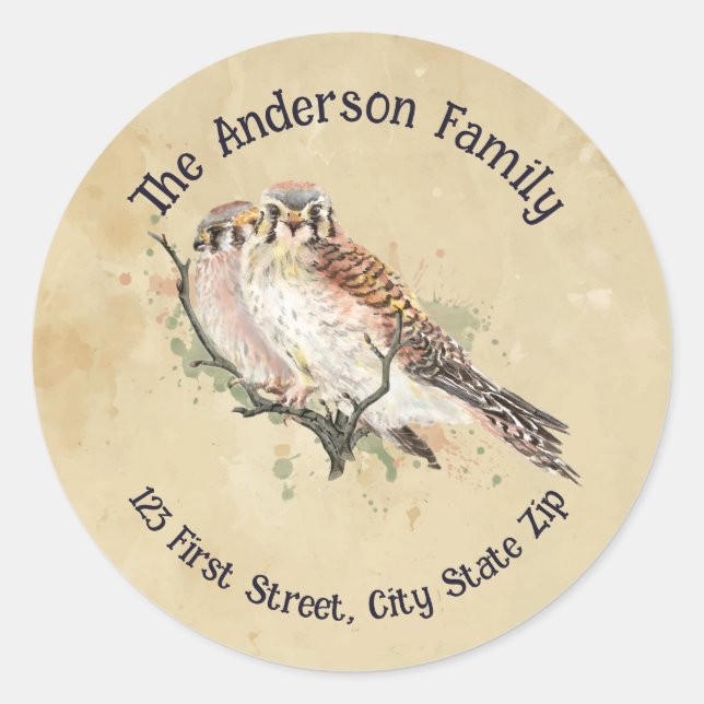 Sticker Rond Aquarelle Kestrel Bruant Faucon Faucon Faucon Oise (Devant)
