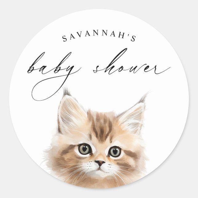 Sticker Rond Aquarelle Kitten | Cute Baby shower Chat Favoriser (Devant)