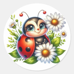 Sticker Rond Aquarelle Ladybug
