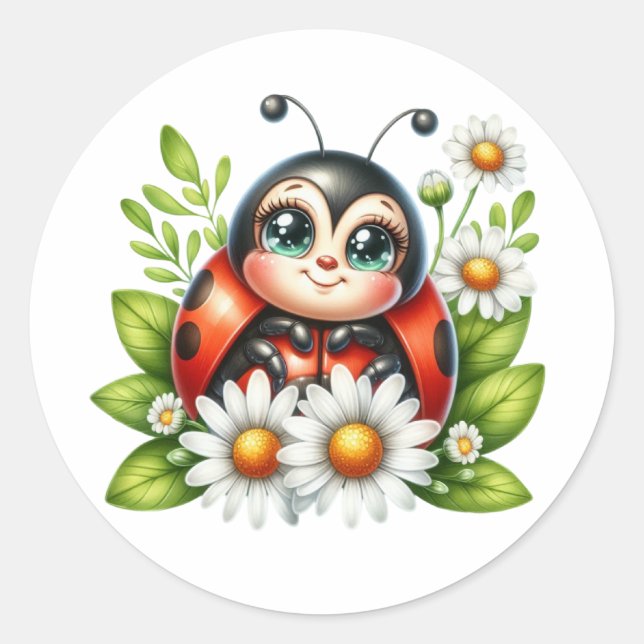 Sticker Rond Aquarelle Ladybug (Devant)