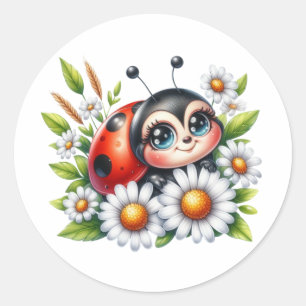 Sticker Rond Aquarelle Ladybug