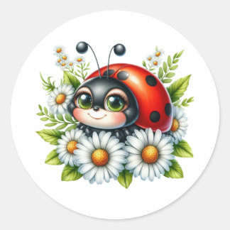 Sticker Rond Aquarelle Ladybug