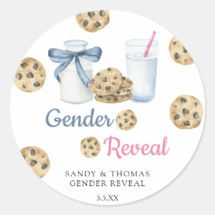 Sticker Rond Aquarelle Lait et cookies Révélation de genre