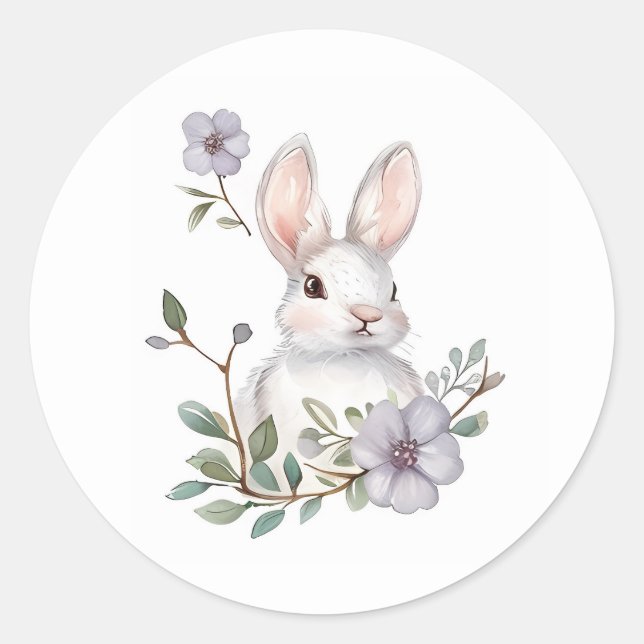 Sticker Rond Aquarelle Lapin de Pâques (Devant)