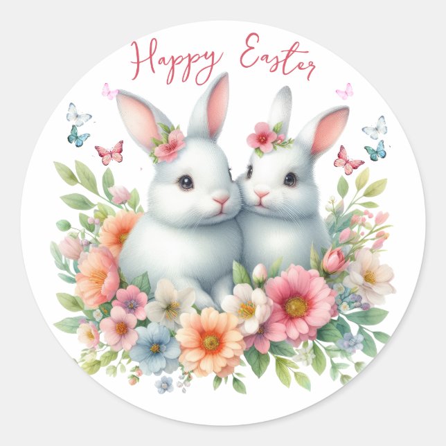 Sticker Rond Aquarelle Lapin de Pâques Personnalisé (Devant)