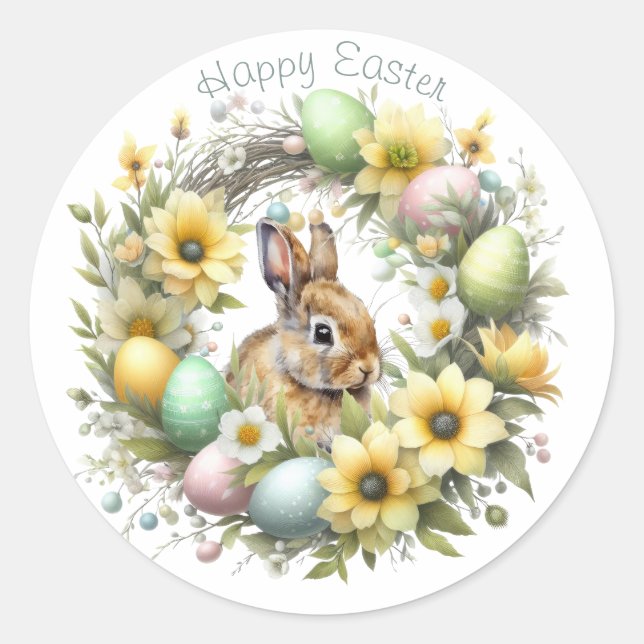Sticker Rond Aquarelle Lapin de Pâques Personnalisé (Devant)