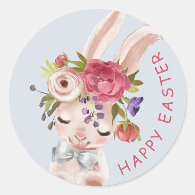 Sticker Rond Aquarelle Lapin Floral Lapin Mignonne Pâques Moder (Devant)