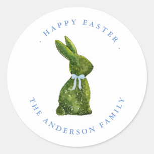 Sticker Rond Aquarelle lapin topiaire Joyeux Pâques