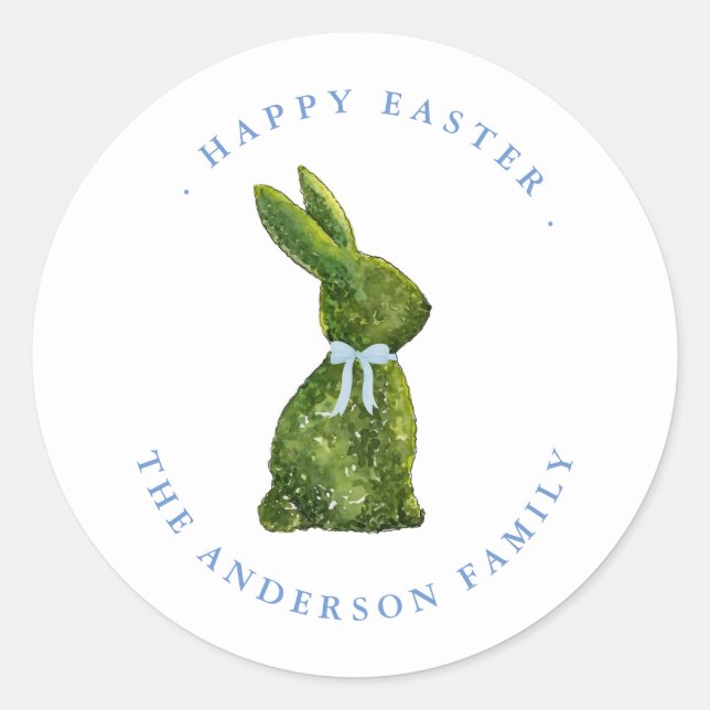 Sticker Rond Aquarelle lapin topiaire Joyeux Pâques (Devant)