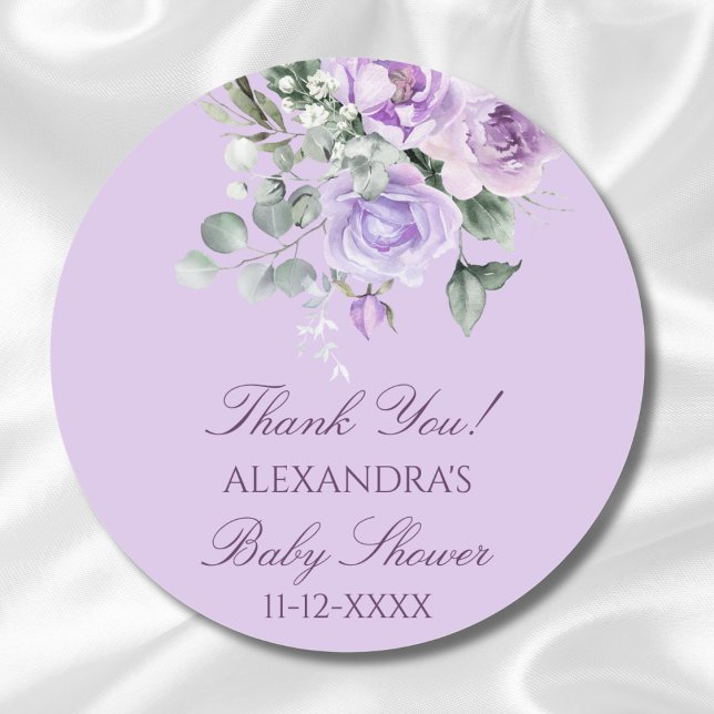 Sticker Rond Aquarelle lavande Baby shower Floral Merci (Créateur téléchargé)