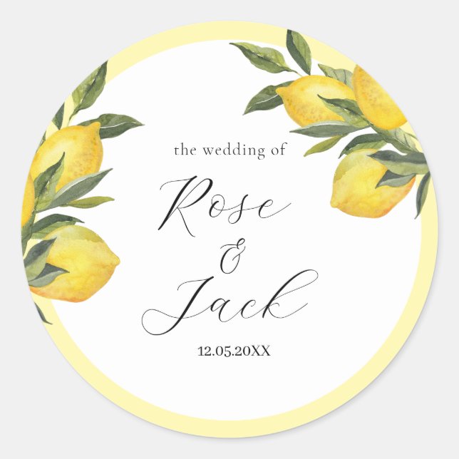Sticker Rond Aquarelle Lemon Garden Mariage blanc (Devant)