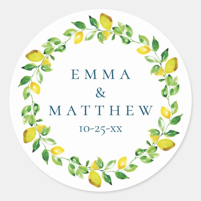 Sticker Rond Aquarelle Lemon Mariage méditerranéen Logo (Devant)