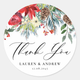 Sticker Rond Aquarelle L'hiver fleurit Garland Mariage Merci