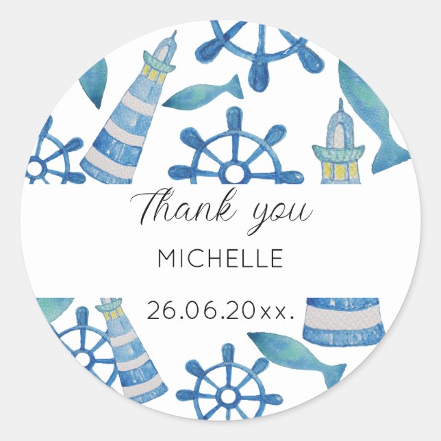 Sticker Rond Aquarelle Lighthouse Beach Peinte à la main (Devant)