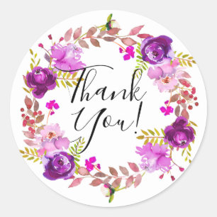Sticker Rond Aquarelle Lilac et violet Merci Floral