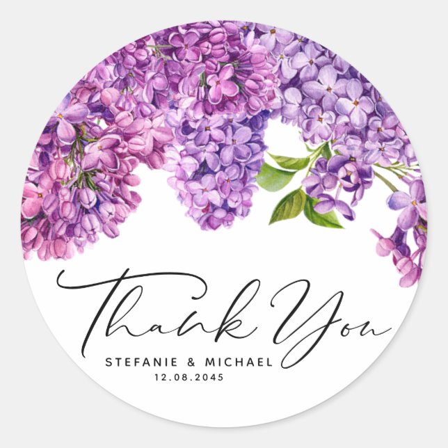 Sticker Rond Aquarelle Lilac Fleurs Merci de mariage de printem (Devant)