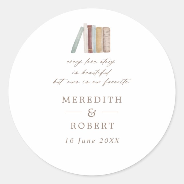Sticker Rond Aquarelle livre chaque Mariage d'histoire d'amour (Devant)