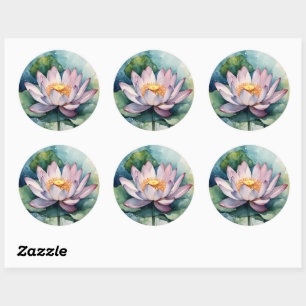 Sticker Rond Aquarelle Lotus rose