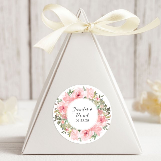 Sticker Rond Aquarelle Lush Blush rose Mariage Floral (Créateur téléchargé)