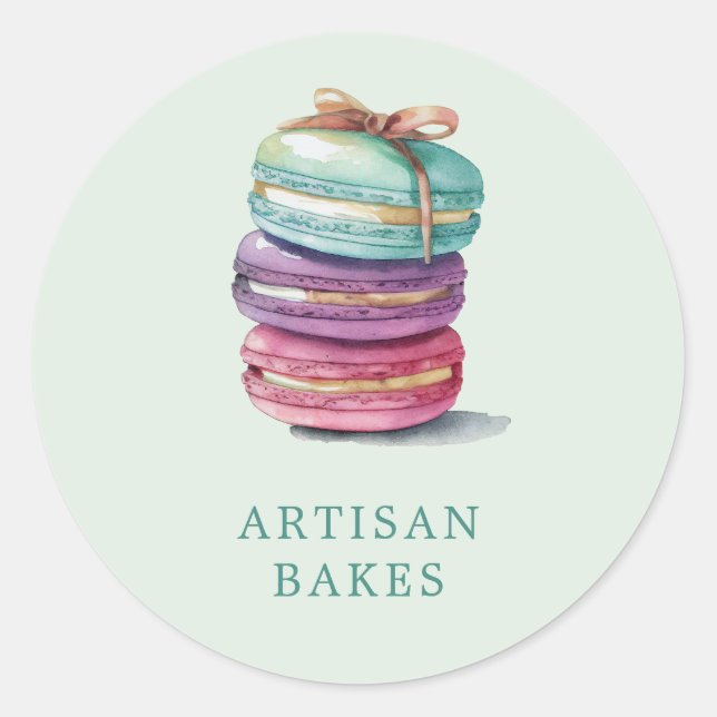 Sticker Rond Aquarelle Macaron Baker Pâtisserie Chef Mint Green (Devant)