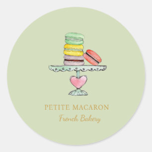 Sticker Rond Aquarelle Macarons menthe pâtisserie verte