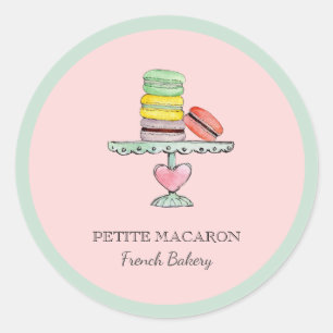 Sticker Rond Aquarelle Macarons sur stand de gâteau boulangerie