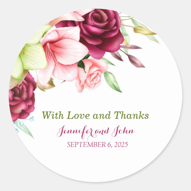 Sticker Rond Aquarelle Magenta Rouge Amaryllis Mariage Floral (Devant)