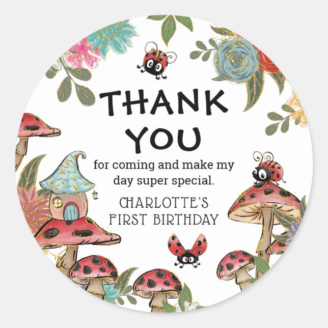 Sticker Rond Aquarelle magique mignonne Ladybug fille Anniversa (Devant)