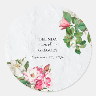 Sticker Rond Aquarelle Magnolia Fleurs Mariage