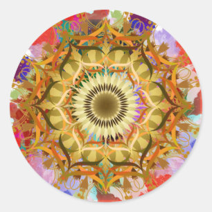 Sticker Rond Aquarelle Mandala Damask Lotus Flower Art