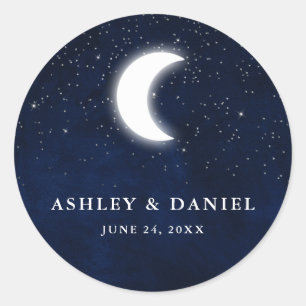 Sticker Rond Aquarelle Mariage céleste bleu Sky Moon Stars