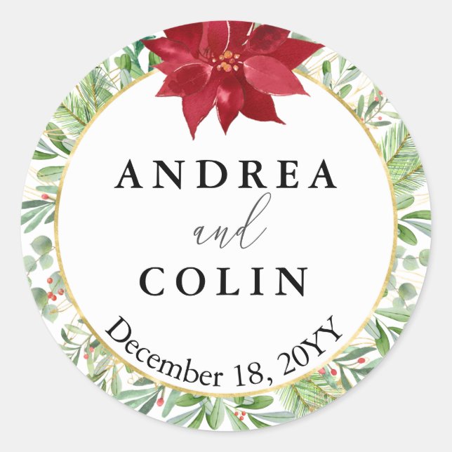 Sticker Rond Aquarelle Mariage de Noël Enveloppe Sceau (Devant)