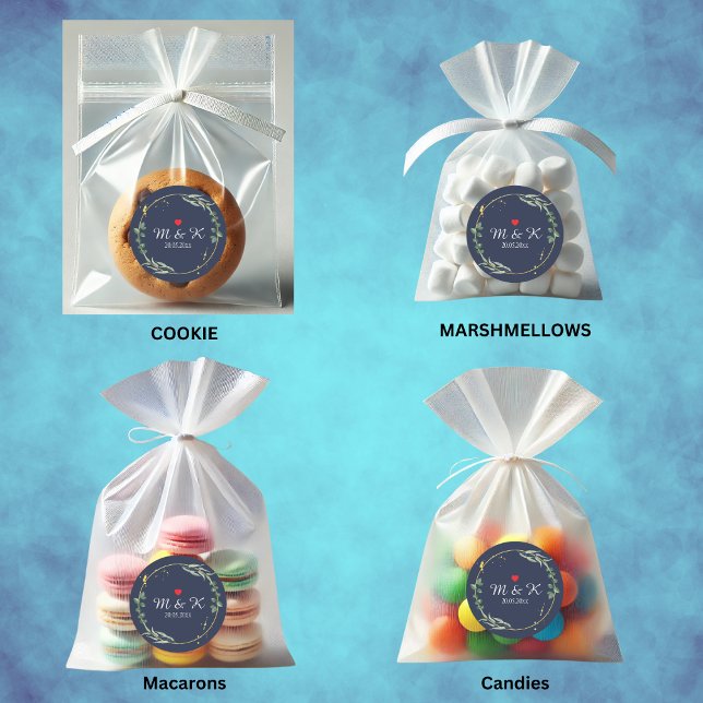 Sticker Rond Aquarelle Mariage de verdure (Watercolor Greenery Wedding Classic Round Sticker with Navy Blue Background)