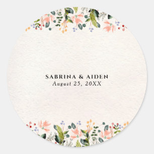 Sticker Rond Aquarelle mariage fleurs sauvages sans couture