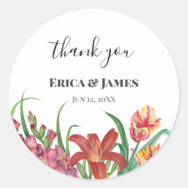 Sticker Rond Aquarelle mariage Lumineuse Gladioli Tulips Lily