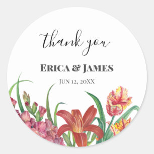 Sticker Rond Aquarelle mariage Lumineuse Gladioli Tulips Lily