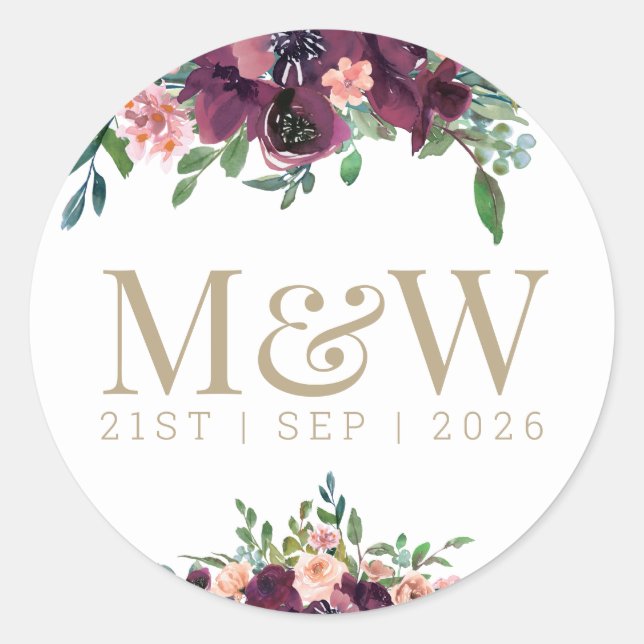 Sticker Rond Aquarelle mariée chambre Monogramme or blanc (Devant)