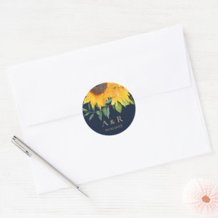 Sticker Rond Aquarelle Marine Bleu Tournesol Mariage rustique