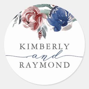 Sticker Rond Aquarelle marine et fleurs bourguignonnes