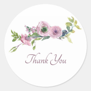 Sticker Rond Aquarelle mauve florale merci classique rond s