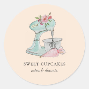 Sticker Rond Aquarelle mélangeur de gâteau Boulangerie Classic 
