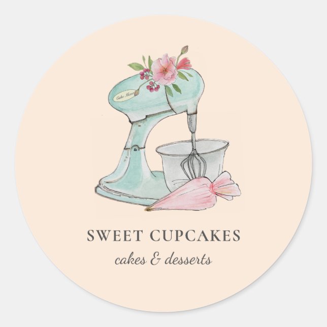 Sticker Rond Aquarelle mélangeur de gâteau Boulangerie Classic  (Devant)