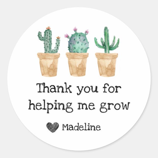 Sticker Rond Aquarelle Merci Cactus Pour M'Aider À Grandir (Devant)